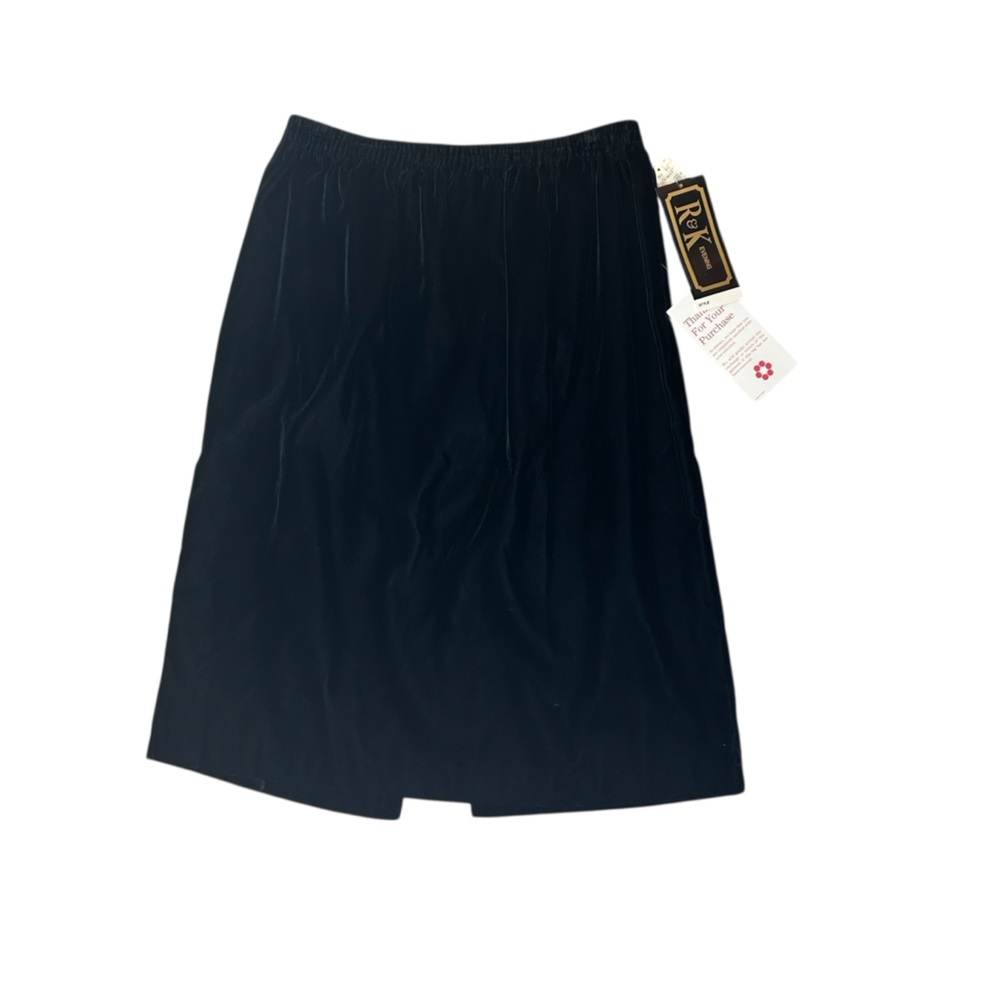 R&K Evening Skirt Size 14 – Black Velvet Style, Knee-Length with Back Slit
